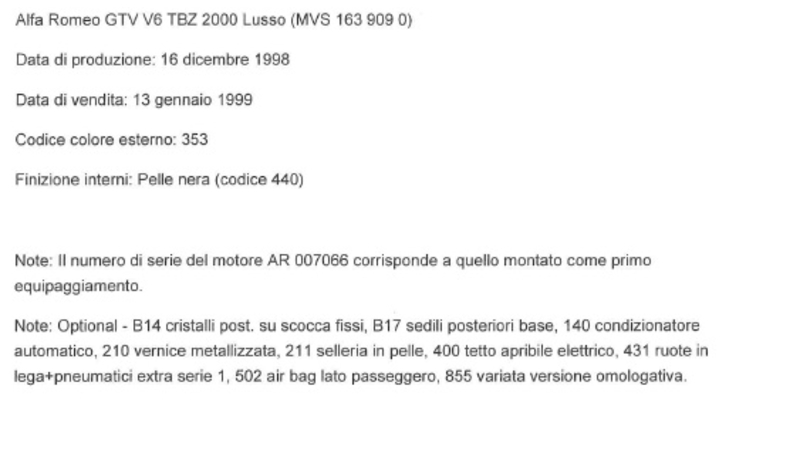 ALFA ROMEO GTV/SPIDER GTV 2.0 16V  TS - Cozzi